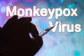 May 24, 2022, Brazil. In this photo illustration, a hand holding a medical syringe with the word Monkeypox virus in the background