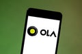 May 24, 2019, Brazil. In this photo illustration the Ola Cabs logo is displayed on a smartphone