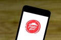 May 27, 2019, Brazil. In this photo illustration the Pizza Hut logo is displayed on a smartphone