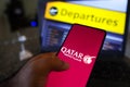 May 9, 2022, Brazil. In this photo illustration, the Qatar Airways logo seen displayed on a smartphone Royalty Free Stock Photo