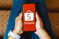 May 23, 2023, Brazil. In this photo illustration, the Shopee logo is displayed on a smartphone screen