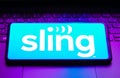 May 13, 2023, Brazil. In this photo illustration, the Sling TV logo is displayed on a smartphone screen