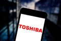 May 17, 2019, Brazil. In this photo illustration the Toshiba Corporation logo is displayed on a smartphone