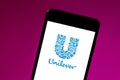 May 24, 2019, Brazil. In this photo illustration the Unilever logo is displayed on a smartphone