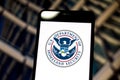 May 05, 2019, Brazil. In this photo illustration the United States Department of Homeland Security DHS logo is displayed. Royalty Free Stock Photo