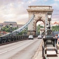 Chain Bridge over the River Danube, with cars Royalty Free Stock Photo