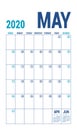 May 2020 calendar. Blue color planner. English calender template. Color vector grid. Office business planning. Creative design Royalty Free Stock Photo