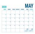 May 2020. Calendar planner. English calender template. Vector square grid. Office business planning. Creative design. Blue color Royalty Free Stock Photo