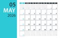 May 2026 Calendar Planner - vector illustration. Template. Mock up Royalty Free Stock Photo