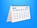 May 2025 calendar showing days and dates on blue background Royalty Free Stock Photo