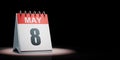 May 8 Calendar Spotlighted on Black Background Royalty Free Stock Photo