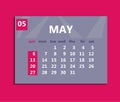 May calendar 2018. Week starts on Sunday. Business vector illustration template for one month 2018 years.