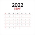 May 2022 calendar and week starts on sunday Royalty Free Stock Photo