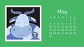 May 2020. Calendar. Zodiac sign: taurus. Vector horoscope. Astrological calender. Color design Royalty Free Stock Photo