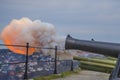May 8, cannon salute from fredriksten fortress, the firing Royalty Free Stock Photo