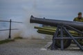 May 8, cannon salute from fredriksten fortress, the firing Royalty Free Stock Photo