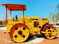 ?May 26, 2023, Chiang Mai, Thailand. The decommissioned road roller is displayed for future generations to see