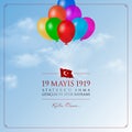 19 May, Commemoration of Ataturk, Youth and Sports Day Turkey celebration card.