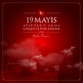 19 May, Commemoration of Ataturk, Youth and Sports Day Turkey celebration card.