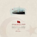 19 May, Commemoration of Ataturk, Youth and Sports Day Turkey celebration card.