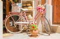 14 MAY 2016. Decorative bicycle near the shop in Palma de Mallorca, Spain