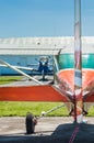 May 7, 2019 - Delta, British Columbia: Cesssna 150G rear view, rudder, elevators and stablizers.