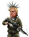 Democracy warrior themed cartoon portrait of Donald Tump - Illus