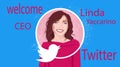 Portrait of Linda Yaccarino, Twitter logo.May 12, 2023, Elon Musk named Linda Iaccarino CEO of Twitter