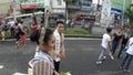 May flower pageantry young woman in ornate gown romp the street