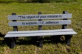 MAY 20, FORT MANDAN, NORTH DAKOTA, USA - Thomas Jeffersion quote on bench about 