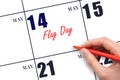 May 14. Hand writing text Flag Day on calendar date. Save the date. Royalty Free Stock Photo