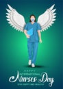 12 May. happy International Nurse Day background. full size of nurse`s uniform with wings and stethoscope. Vector illustration