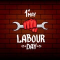 1 may - happy labour day. vector happy labour day poster or banner with clenched fist. workers day poster. labour day