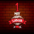 1 may - happy labour day. vector happy labour day poster or banner with clenched fist. workers day poster. labour day Royalty Free Stock Photo