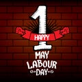1 may - happy labour day. vector happy labour day poster or banner with clenched fist. workers day poster. labour day Royalty Free Stock Photo