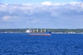 May 23 2022 - Helsingor, Denmark: Ships passing the Oresund strait between Helsingborg, Sweden and Helsingor, Denmark