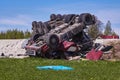 On accident place where truck rolled over to the roof