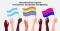 May 17 - The International Day Against Homophobia, Transphobia and Biphobia. Horizontal poster with different skin color Royalty Free Stock Photo