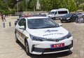 An Israeli Police car on high alert parked outside the Holocaust Museum in Jerusalem Israel