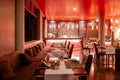 Modern vibrant interior bar lounge with furniture
