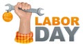 1 may labor day. Hand fist holding wrench. Greeting card template