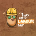 1 may labour day banner with cartoon funky rock n roll labour potato character with sunglasses and orange helmet Royalty Free Stock Photo