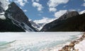 Banff National Park, Spring at Frozen Lake Louise in the Canadian Rocky Mountains, Alberta, Canada Royalty Free Stock Photo