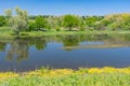 Landscape with Suha Sura river in Vasylivka village near Dnepr city, central Ukraine Royalty Free Stock Photo