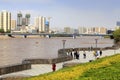 May 17 2017. Lanzhou China. People walking near the yellow river.