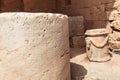 Ancient Greek inscriptions on stone columns at the archaeological site of Lindos Acropolis Royalty Free Stock Photo