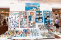 Greek ceramics and other souvenirs for sale at the streets of old town of Lindos. Greek traditional