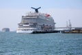 May 19, 2020 Long Beach, California. USA: A Cruise Ship docks while in Long Beaach California. A Cruise ship is cleaned, loaded