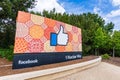 May 26, 2019 Menlo Park / CA / USA  - The Facebook Like Button sign located at the entrance to the company`s main headquarters Royalty Free Stock Photo