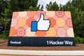 May 26, 2019 Menlo Park / CA / USA  - The Facebook Like Button sign located at the entrance to the company`s main headquarters Royalty Free Stock Photo